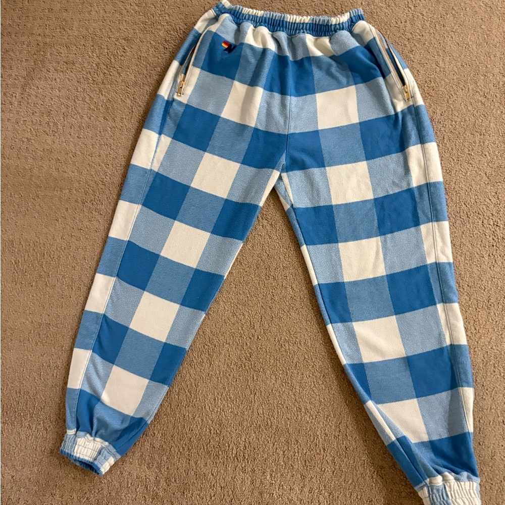 Aviator Nation Blue and White Check Jogger Pants